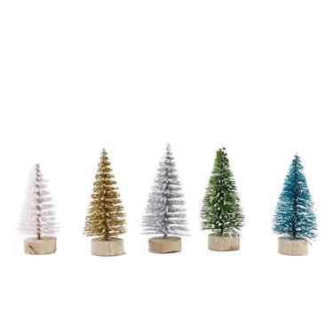 Imagem de Árvore de Natal Pequena árvore de Natal Material Sisal Silk Natal Com árvores de Neve de Sisal Com Base de Madeira para Decoração de Natal Festa de Natal Artesanato de Mesa para
