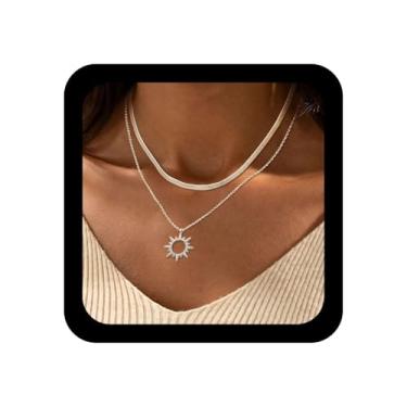 Imagem de Ximdble Colar vintage com pingente de girassol em camadas, gargantilha de cristal, corrente punk de cobra, strass, ocz, sunbrust, para mulheres, Zinco, Sem Pedra Preciosa