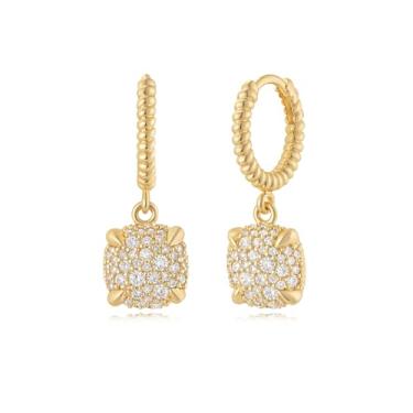 Imagem de MYEARS brincos de argola dourada com concha de argola e estrela vazada, cruz de estrela, trava de estaca com ponta, pingente, pingente, pingente, pingente de ouro 14 K, preenchido com ouro, pequeno, praia, simples, delicado, feito à mão, presente de joias hipoalergênicas