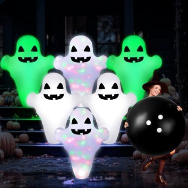 Imagem de WinnerWhy Conjunto inflável de boliche de fantasma de Halloween gigante com 7 peças, 6 peças de pinos de boliche fantasma de 68,5 cm e 1 bola de boliche de 61 cm para crianças, adultos, Halloween, ao