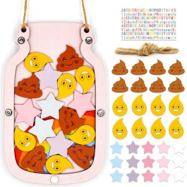 Imagem de Frasco de recompensa de estrelas personalizado para crianças, faça você mesmo, com adesivos de letras coloridas, jarra de recompensa de treinamento de penico, gráfico de tarefas, quadro de avisos magnético, gráfico de comportamento positivo para sala de aula (rosa)