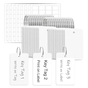 Imagem de Mr-Label Etiqueta de chave de plástico grosso branco com etiqueta para impressão e chaveiro - dois lados graváveis | À prova d'água | Resistente a rasgos | Durável - Ótimo para concessionária, aluguel e negócios de reparo de carros (branco, 200 etiquetas)