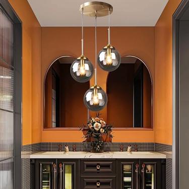 Imagem de Lâmpada Suspensa Industrial Vintage E27 Escadas 3-luzes Luminária Pendente Luz Metal Com Globo De Vidro Abajur Retro Teto Luzes Penduradas Sala De Jantar Cozinha Ilha Lustre, Black