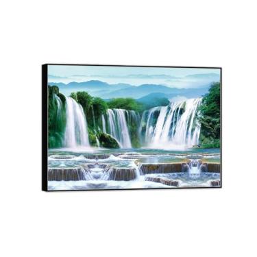 Imagem de MUHJDYC Paisagem quadros arte mural - cascata floresta-natureza impressões em tela - moldura preta imagem decoração sala de estar moderna 115 x 80 cm