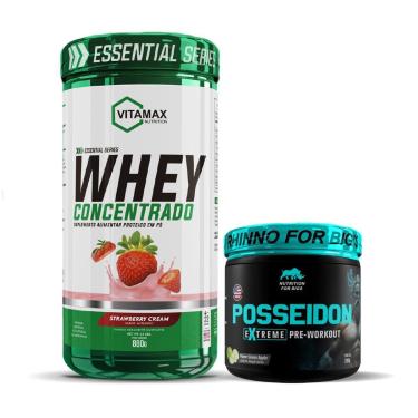 Imagem de Kit Whey Protein Concentrado 100% Vitamax + Pré Treino Posseidon 250g Nutrição Para Bigs-Unissex