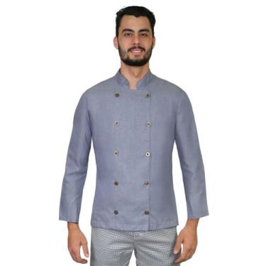 Imagem de Dólmã chef de cozinha masculina Jeans - Demorgan Uniformes, Azul, G