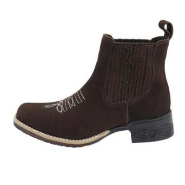 Imagem de Botina Bota Country Texana Couro Bico Quadrado Bordada Puxador Traseiro Solado Borracha Costurado-Masculino