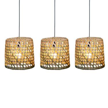 Imagem de Kit 3 Lustre Rustico Pendente Luminária Teto Taboa Fibra Natural Taman