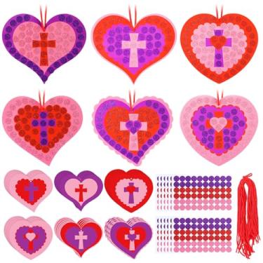 Imagem de Baderke 30 conjuntos de artesanato de dia dos namorados para crianças, kit de artesanato religioso para dia dos namorados, mosaico, coração, artesanato, faça seu próprio presente de dia dos namorados