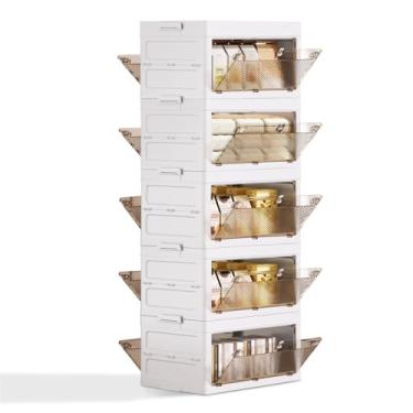 Imagem de QudraKast Caixas de armazenamento de plástico empilháveis de 5 camadas - caixas de armazenamento empilháveis de 23 litros - organização e armazenamento de armários, adequadas para quarto, organização