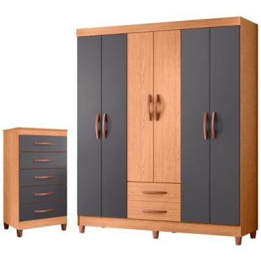 Imagem de Quarto Solteiro Completo Guarda Roupa Âmbar 6 portas Cômoda Esmeralda 