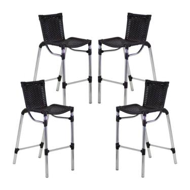 Imagem de 4 Banquetas Em Alumínio Fortaleza Alta Com Encosto para Cozinha Edícula e Balcão