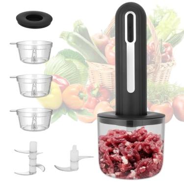 Imagem de Wynboop Mini Processador De Alimentos Sem Fio, Picador Elétrico Vegetais, Moedor Carne Compacto Recarregável Via Usb Com 4 Xícaras E 2 Fatiadores Para Bebê Na Cozinha, Purê Cebola, Alho, Pimenta Esp