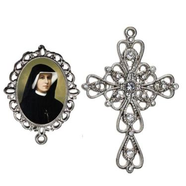 Imagem de Crucifixo Arabesco Terço de Noiva Relicario Santa Faustina Peças para 