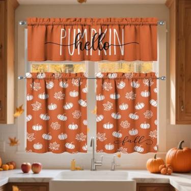 Imagem de sdhinlwo Cortinas de janela de cozinha de abóbora de outono, cortinas de café estilo fazenda sobre a pia, banheiro, quarto, sala de estar, janela, conjunto de 3 peças