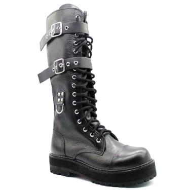 Imagem de Coturno Vilela Boots Cano Alto Preto | Couro Legítimo | Fivela e Ilhós | Durabilidade, Estilo, e Resistência (Rock 2 Fivelas, BR, Adulto, Numérico, 36)