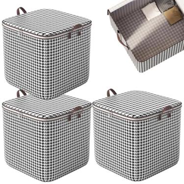 Imagem de 3 peças bolsa de armazenamento de roupas 100 L grande capacidade sacos de armazenamento de pano à prova de poeira com zíper e alças organizador de cobertor multiuso para edredom, colchas de mudança