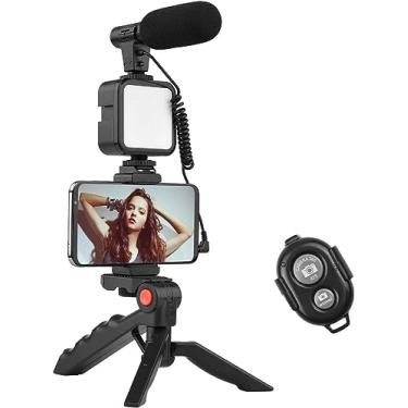 Imagem de KITVIDEOMAKER. KIT ILUMINAÇÃO com tripé de mesa, suporte de telefone, microfone frio, luz de vídeo LED, YouTube/transmissão ao vivo/maquiagem, entrada tipo-C e Lightining (Iphone). Adaptador.