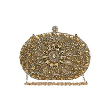 Imagem de CORIOS Bolsa feminina para noite com strass e lantejoulas brilhantes, Dourado, Large