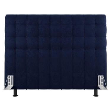 Imagem de Cabeceira Cama Box Casal King Size Dahlia 195Cm Com Frame Veludo Azul 