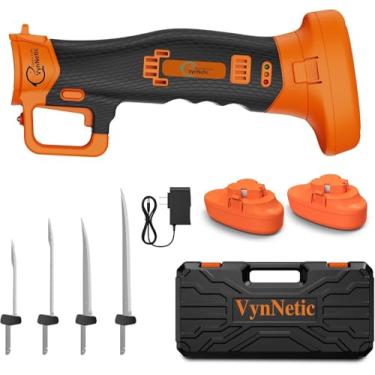 Imagem de VynNetic Faca de filete elétrica para peixes com 4 lâminas de aço inoxidável, cabo antiderrapante recarregável sem fio e trava de segurança, 2 pacotes de bateria recarregável, estojo de transporte