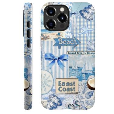 Imagem de Kiritfox Capa compatível com iPhone 13 Pro Max, capa de telefone híbrida com colagem de estrela do mar concha de praia capa rígida de 2 camadas, macia à prova de choque para meninas mulheres meninos