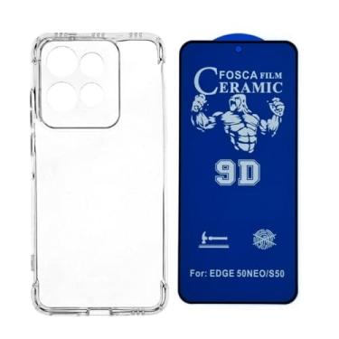 Imagem de Compátivel com Moto Edge 50 Neo - Capinha Capa Anti Impacto Shock + Película Privacidade Fosca de Ceramica 9d, silicone transparente clear com bordas reforçadas e flexível