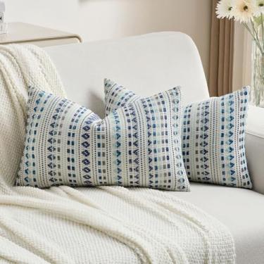 Imagem de FUTEI Conjunto de 2 capas de almofada decorativas cinza azul 30,5 x 50,8 cm, macio e aconchegante, jacquard texturizado, decoração de casa boho para sofá-cama sala de estar