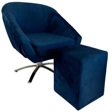 Imagem de Kit Poltrona Giovana Giratória Cromado, Puff Quadrado e Almofadas em S