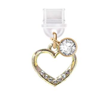 Imagem de ELISE & FONDA TP750 Tipo-C Porta de Carregamento Antipoeira Plugue Pequeno 3D Cristal Amor Coração Celular Berloque para iPhone 15/16/Samsung/OnePlus/Xiaomi/Oppo Android Phones (Ouro)