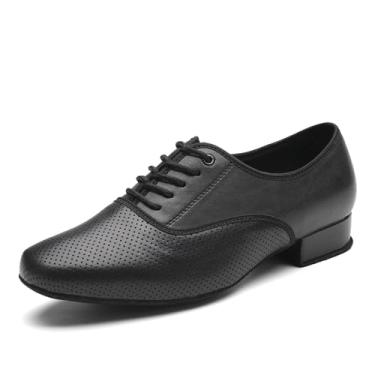 Imagem de SWDZM Sapatos masculinos de dança de salão latina respirável com cadarço salsa tango valsa personagem prática sapatos de dança masculino, Preto, 42