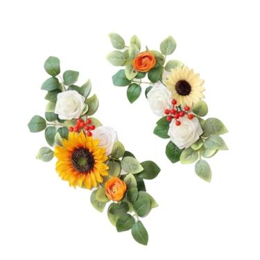 Imagem de Fancyes 2x Flores de Arco de Casamento, Decoração de Placa de Boas-vindas, Folhas Verdes Rústicas, Flores Artificiais para Cerimônia de Aniversário, Estilo a