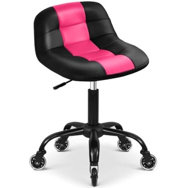 Imagem de FreekyFit Banco de rodinhas com rodas, banco de garagem com encosto, assento de rolo com altura ajustável pneumática 43 a 50 cm, cadeira multiuso resistente para salão de beleza, escritório, casa