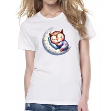 Imagem de Camiseta Baby Look Cute Coruja dormindo na Lua - Alearts, M