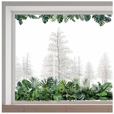 Imagem de GORGECRAFT Decalques de janela tropicais de 37 x 114 cm estáticos não adesivos palmeira Monstera samambaia adesivos de janela botânicos para janela de vidro porta deslizante verão decoração de casa