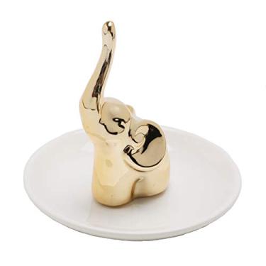 Imagem de PRATO DECORATIVO DE CERÂMICA BRANCO C/ELEFANTE DOURADO 10x9,5cm