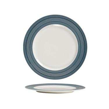 Imagem de Prato plano de comida ocidental de cerâmica listrada casa hotel restaurante prato de sobremesa azul -27,4 cm