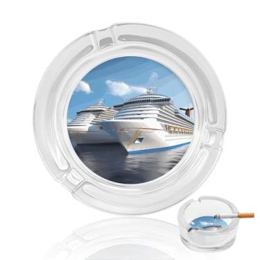 Imagem de Cinzeiro de vidro de cristal para navio de cruzeiro, cinzeiro redondo de vidro resistente para fumar, portátil, decorativo, moderno, para uso em casa, escritório, interior, exterior, pátio