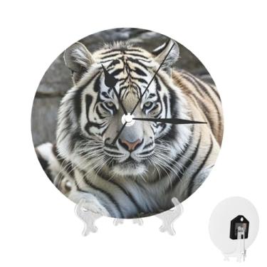 Imagem de GlbnSHeric Relógio de parede silencioso sem tique-taque, relógio de 25 cm, preto e branco, tigre, relógio analógico para banheiro, decorativo, redondo, moderno, decoração de parede, relógio para casa