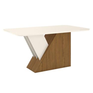 Imagem de Mesa de Jantar Epic 160 cm Canto Arredondado com Vidro Nature Off White - Henn