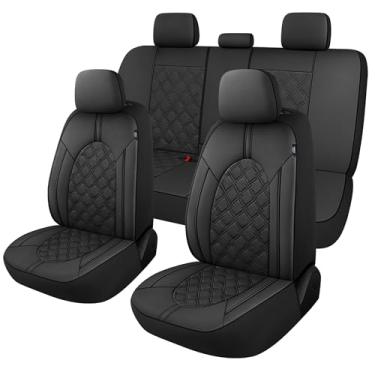 Imagem de YGL Capas de assento de couro luxuoso, protetores de assento à prova d'água, ajuste universal para carros, caminhões, SUVs, vans, picapes, compatíveis com airbag, capas pretas