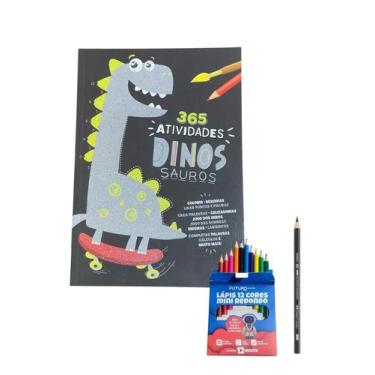 Imagem de Livro 365 Atividades Dinossauros +12 Lápis Cor +1 Lápis - Brasilleitur