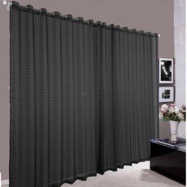 Imagem de Cortina Pra Quarto Grande Voal Quadriculado Preto 6,00X2,80 - B.F Conf