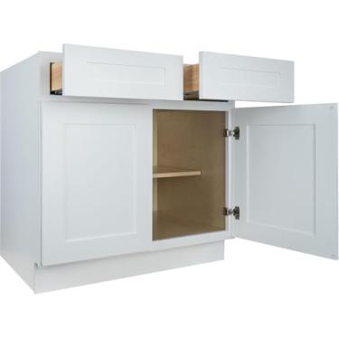 Imagem de Armário de cozinha Hollywood Fabiani Design Base – 61 cm L x 61 cm P x 87,6 cm A, moldura de madeira maciça, caixa de compensado de grau de armário de 1,27 cm, porta de fechamento suave, pronto para