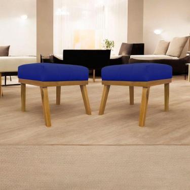Imagem de Kit 2 Puffs Decorativos Firenze Retangular - Azul-royal Corino