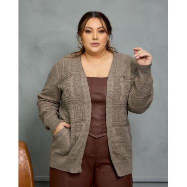 Imagem de Casaco Cardigan Com Bolso Detalhado Lã Plus Size Inverno - Lalinha, Co