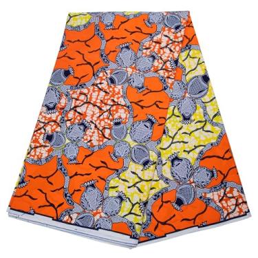 Imagem de Stioyitois Tecido Africano 100% Algodão Africano Ankara Print Kente Tecido 6 jardas Uma Peça X2