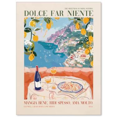 Imagem de OMANI Arte de parede em tela de paisagem de viagem da moda, pôsteres de comida de vinho e massas italianas coloridas, retrô, natureza, citação de pintura, impressões, sala de jantar, cozinha