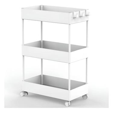 Imagem de Estante Carrinho Multiuso Rodas 58x40x22cm 3 Niveis Branco