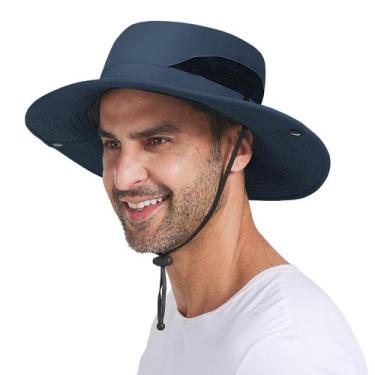 Imagem de Chapéu Sun Bucket PFFY para homens UPF 50+, aba larga, azul